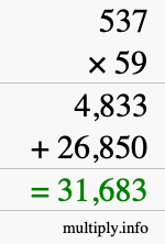 How to calculate 537 times 59 using long multiplication