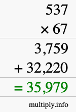 How to calculate 537 times 67 using long multiplication