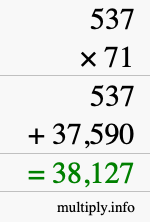 How to calculate 537 times 71 using long multiplication