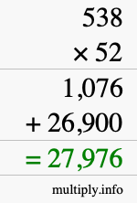 How to calculate 538 times 52 using long multiplication