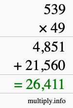How to calculate 539 times 49 using long multiplication