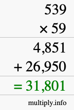 How to calculate 539 times 59 using long multiplication