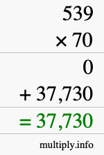 How to calculate 539 times 70 using long multiplication