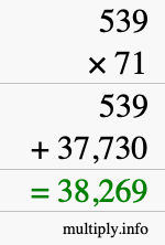 How to calculate 539 times 71 using long multiplication