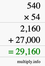 How to calculate 540 times 54 using long multiplication