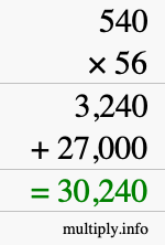 How to calculate 540 times 56 using long multiplication