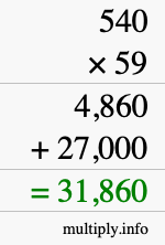 How to calculate 540 times 59 using long multiplication