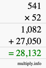How to calculate 541 times 52 using long multiplication