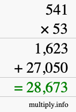 How to calculate 541 times 53 using long multiplication