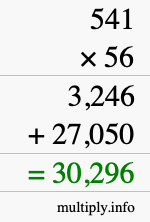 How to calculate 541 times 56 using long multiplication