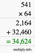 How to calculate 541 times 64 using long multiplication