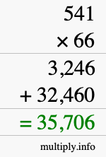 How to calculate 541 times 66 using long multiplication