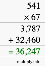 How to calculate 541 times 67 using long multiplication