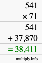 How to calculate 541 times 71 using long multiplication