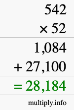 How to calculate 542 times 52 using long multiplication