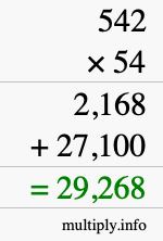 How to calculate 542 times 54 using long multiplication