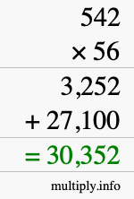 How to calculate 542 times 56 using long multiplication