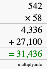 How to calculate 542 times 58 using long multiplication