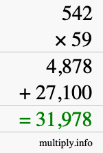 How to calculate 542 times 59 using long multiplication