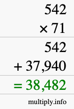 How to calculate 542 times 71 using long multiplication