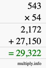 How to calculate 543 times 54 using long multiplication