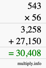 How to calculate 543 times 56 using long multiplication