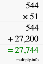 How to calculate 544 times 51 using long multiplication