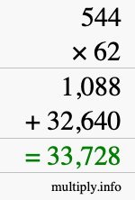 How to calculate 544 times 62 using long multiplication