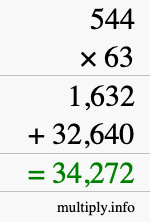 How to calculate 544 times 63 using long multiplication How to calculate 544 times 63 using long multiplication