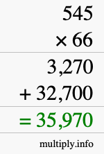 How to calculate 545 times 66 using long multiplication How to calculate 545 times 66 using long multiplication