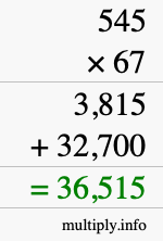 How to calculate 545 times 67 using long multiplication