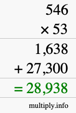 How to calculate 546 times 53 using long multiplication