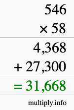 How to calculate 546 times 58 using long multiplication