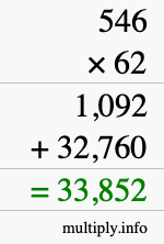 How to calculate 546 times 62 using long multiplication