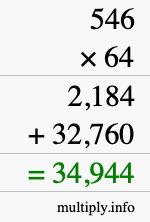 How to calculate 546 times 64 using long multiplication
