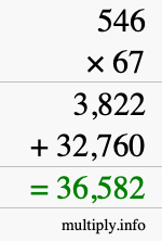 How to calculate 546 times 67 using long multiplication