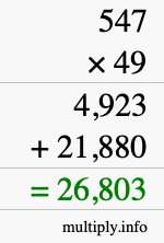 How to calculate 547 times 49 using long multiplication