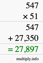 How to calculate 547 times 51 using long multiplication