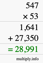 How to calculate 547 times 53 using long multiplication