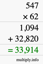 How to calculate 547 times 62 using long multiplication