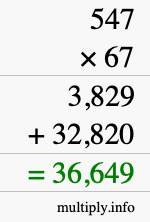 How to calculate 547 times 67 using long multiplication