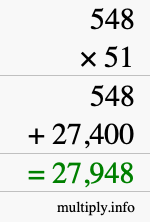 How to calculate 548 times 51 using long multiplication