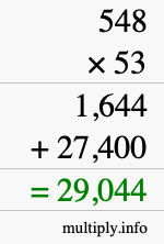 How to calculate 548 times 53 using long multiplication