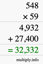 How to calculate 548 times 59 using long multiplication