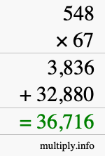 How to calculate 548 times 67 using long multiplication