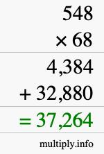 How to calculate 548 times 68 using long multiplication