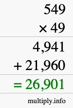 How to calculate 549 times 49 using long multiplication
