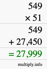 How to calculate 549 times 51 using long multiplication