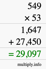 How to calculate 549 times 53 using long multiplication