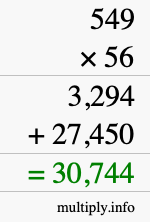 How to calculate 549 times 56 using long multiplication